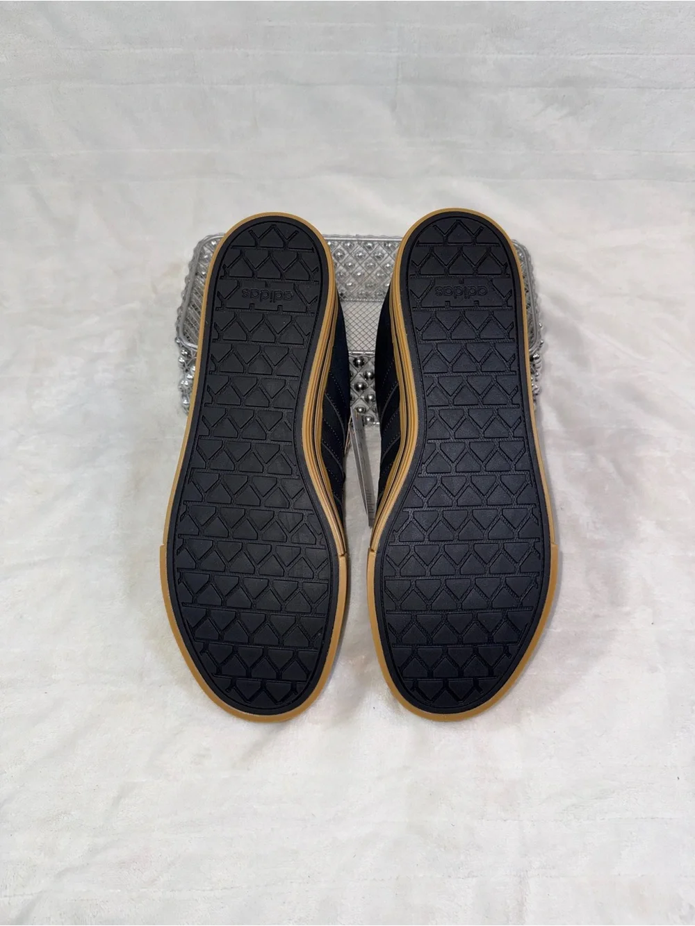NIB Adidas Black Canvas Men's 10, women’s 11 Sneakers with Gum Sole